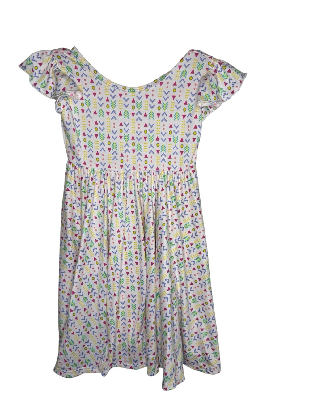 Dot Dot Smile White Geometric Ruffle Flutter Sleeve Twirl Dress Size 3/4